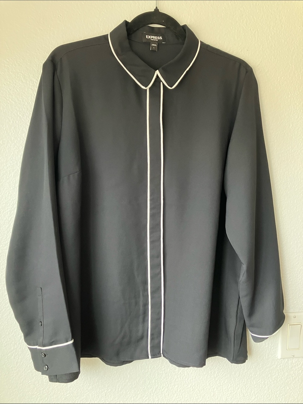 Express Black Shirt Jacket with White Piping